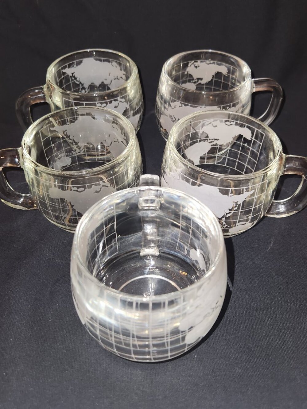 Set of 5 1970's Nestle Nescafé Clear Glass Globe World Cup Coffee Tea Mug EUC!